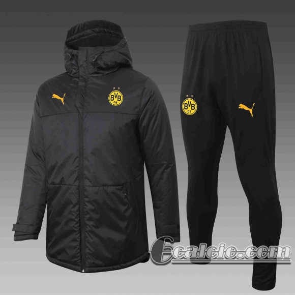 6Calcio: 2020 2021 Borussia Dortmund Piumino Calcio Cappuccio nero C41