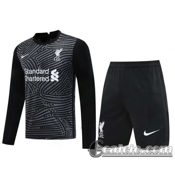 6Calcio: 2020 2021 Liverpool Maglie Calcio Portiere Manica Lunga nero