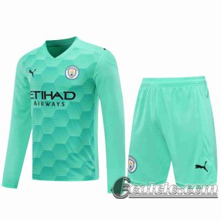 6Calcio: 2020 2021 Manchester City Maglie Calcio Portiere Manica Lunga blu verde