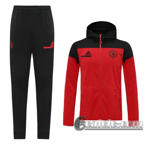 6Calcio: 2020 2021 Manchester United Full-Zip Giacca Cappuccio red J128