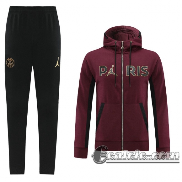 6Calcio: 2020 2021 PSG Jordan Full-Zip Giacca Cappuccio Maroon J136