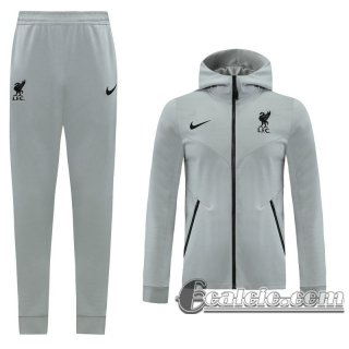 6Calcio: 2020 2021 Liverpool Full-Zip Giacca Cappuccio light grey J138