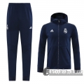 6Calcio: 2020 2021 Real Madrid Full-Zip Giacca Cappuccio Dark blue Fettuccia J143