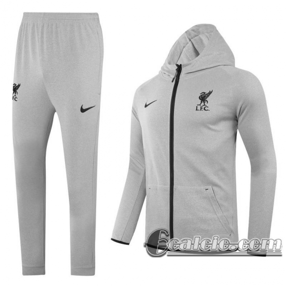 6Calcio: 2020 2021 Liverpool Full-Zip Giacca Cappuccio light grey J161