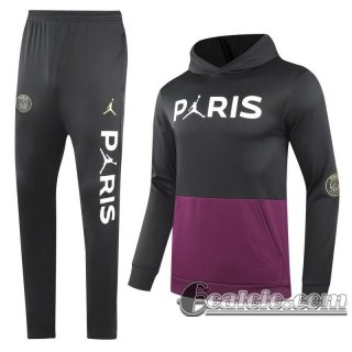 6Calcio: 2020 2021 PSG Full-Zip Giacca Cappuccio Black/maroon J166