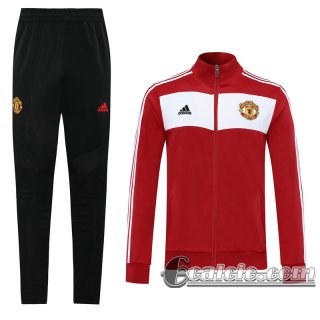 6Calcio: 2020 2021 Manchester United Full-Zip Giacca Red / White Classico retrò J31