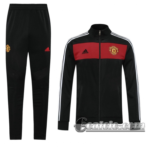 6Calcio: 2020 2021 Manchester United Full-Zip Giacca Black / Red Classico retrò J32