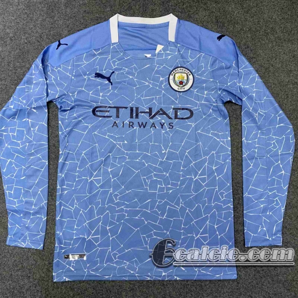 6Calcio: 2020 2021 Manchester City Prima Maglie Calcio Manica Lunga