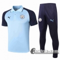 6Calcio: 2020 2021 Manchester City Maglia Polo Calcio Azzurro Manica Royal Blue P183