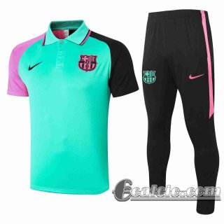 6Calcio: 2020 2021 Barcellona Maglia Polo Calcio verde (Maniche bicolore) P189