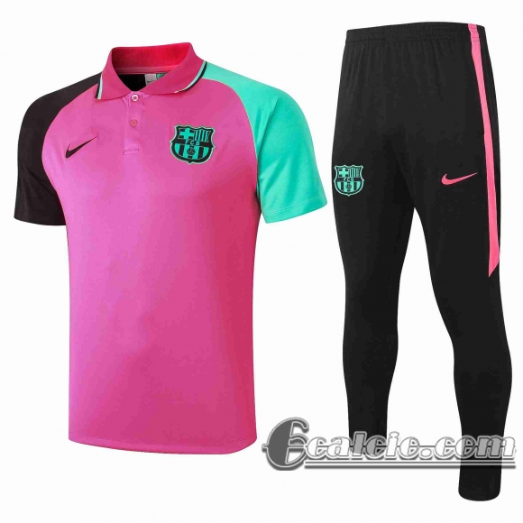 6Calcio: 2020 2021 Barcellona Maglia Polo Calcio Rosa (Maniche bicolore) P191