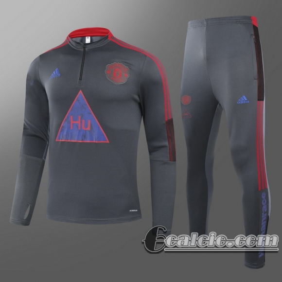 6Calcio: 2020 2021 Manchester United Tuta Calcio Uomo Grigio scuro Versione congiunta T85