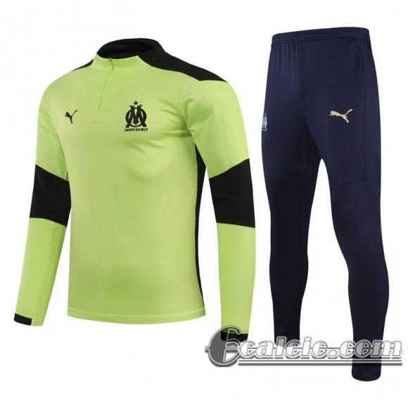 6Calcio: 2020 2021 Olympique Marsiglia Tuta Calcio Bambini Verde fluorescente TK09