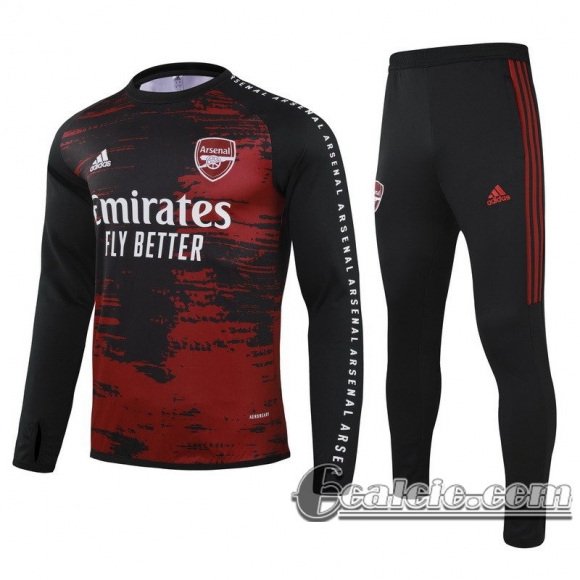 6Calcio: 2020 2021 Arsenal Tuta Calcio Bambini Rosso nero Girocollo con stampa tampografica TK15