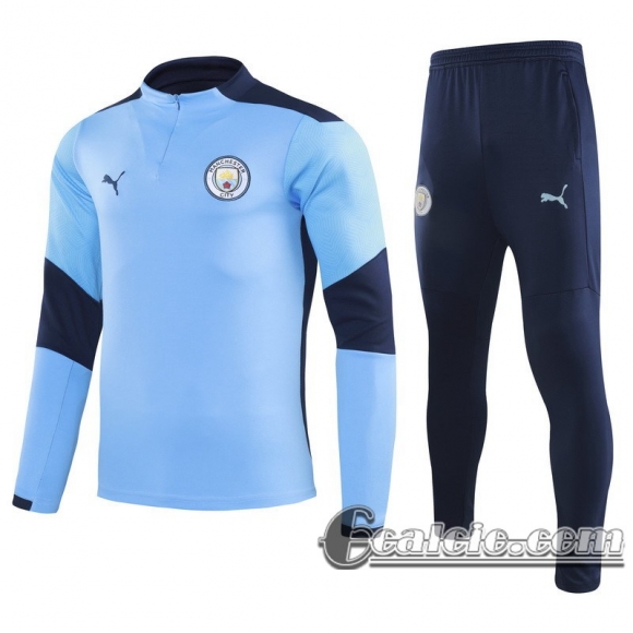 6Calcio: 2020 2021 Manchester City Tuta Calcio Bambini Cielo blu Cerniera corta TK43