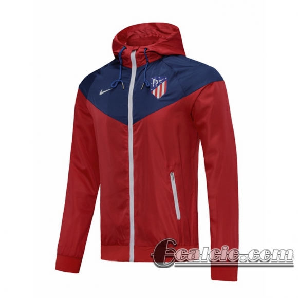 6Calcio: 2020 2021 Atletico Madrid Giacca a vento Cappuccio rosso e blu W08