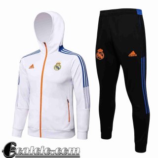 Cappuccio Hoodie Giacca Real Madrid bianca Uomo 2021 2022 JK224