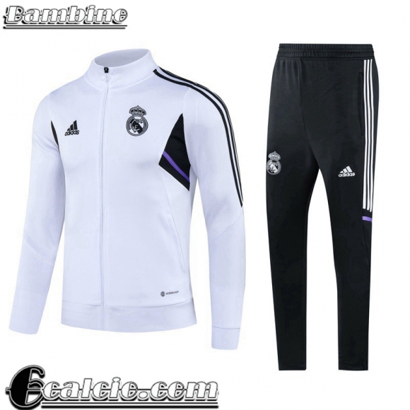 Full Zip Giacca Real Madrid Bianco Bambini 2022 23 TK544