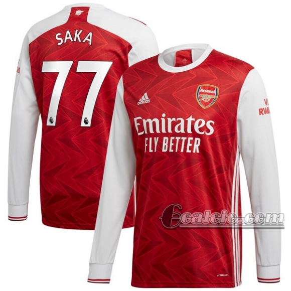 6Calcio: Prima Maglia Arsenal Saka #77 Manica Lunga Uomo 2020-2021