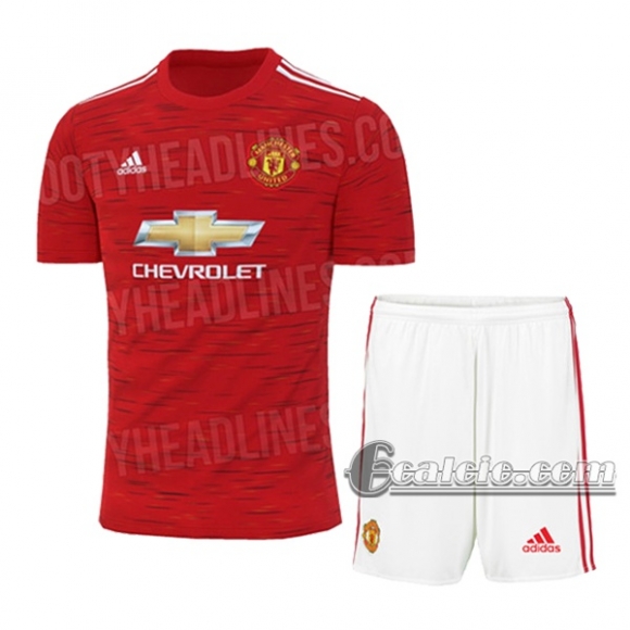 6Calcio: Prima Maglia Calcio Manchester United Bambino 2020-2021