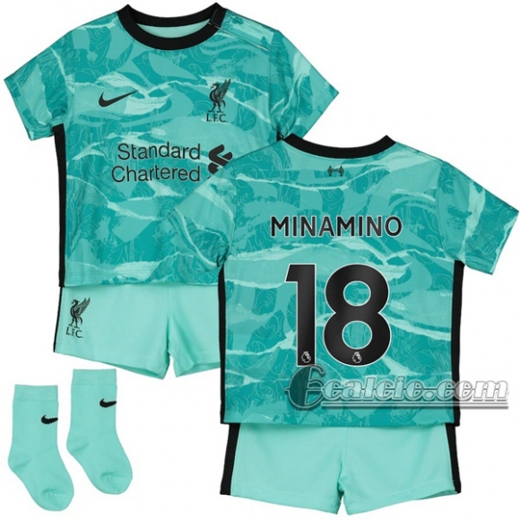 6Calcio: Seconda Maglia Calcio Liverpool Fc Minamino #18 Bambino 2020-2021