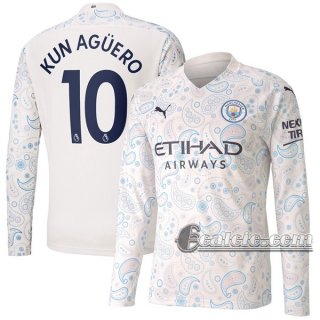 6Calcio: Terza Maglia Manchester City Kun Agüero #10 Manica Lunga Uomo 2020-2021