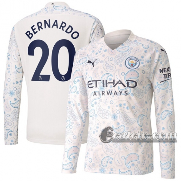 6Calcio: Terza Maglia Manchester City Bernardo #20 Manica Lunga Uomo 2020-2021