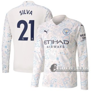 6Calcio: Terza Maglia Manchester City Silva #21 Manica Lunga Uomo 2020-2021