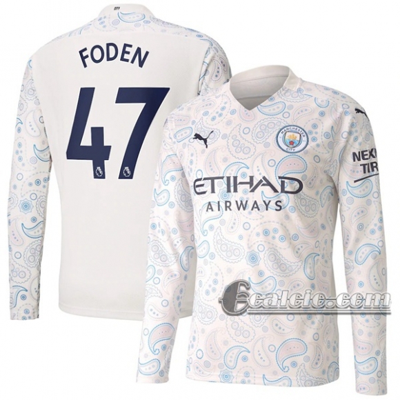 6Calcio: Terza Maglia Manchester City Foden #47 Manica Lunga Uomo 2020-2021