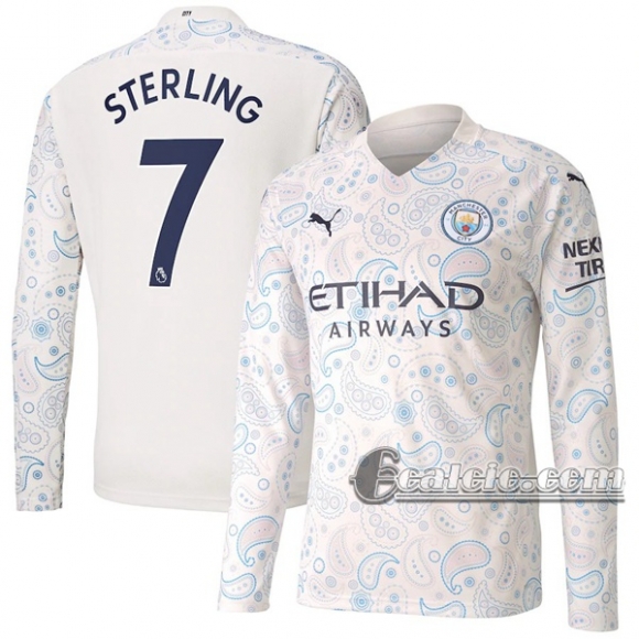 6Calcio: Terza Maglia Manchester City Sterling #7 Manica Lunga Uomo 2020-2021