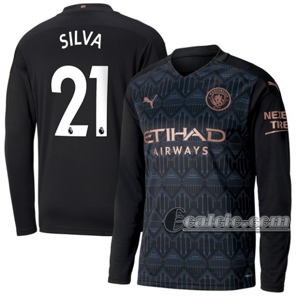 6Calcio: Seconda Maglia Manchester City Silva #21 Manica Lunga Uomo 2020-2021