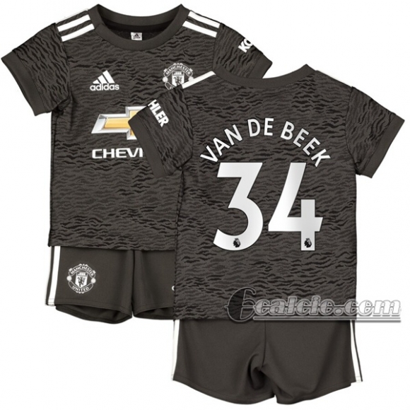 6Calcio: Seconda Maglia Calcio Manchester United Van De Beek #34 Bambino 2020-2021