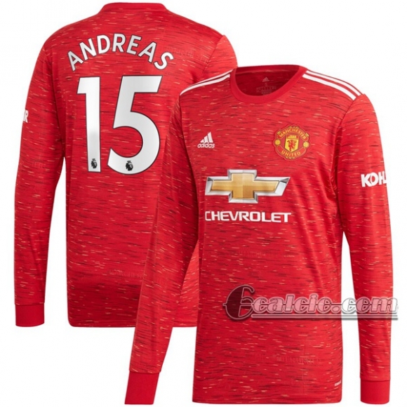 6Calcio: Prima Maglia Manchester United Andreas Pereira #15 Manica Lunga Uomo 2020-2021