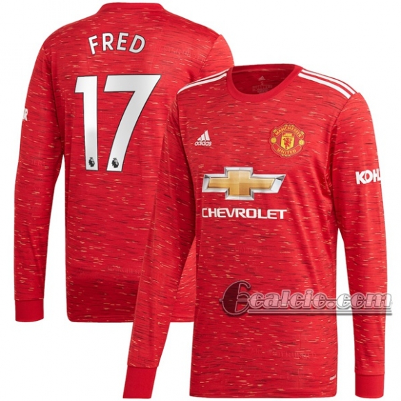 6Calcio: Prima Maglia Manchester United Fred #17 Manica Lunga Uomo 2020-2021