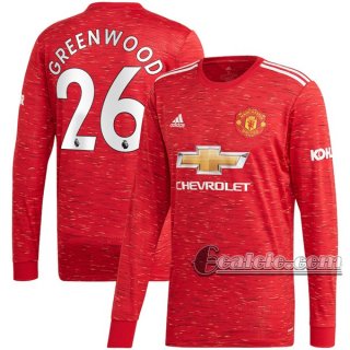 6Calcio: Prima Maglia Manchester United Mason Greenwood #26 Manica Lunga Uomo 2020-2021