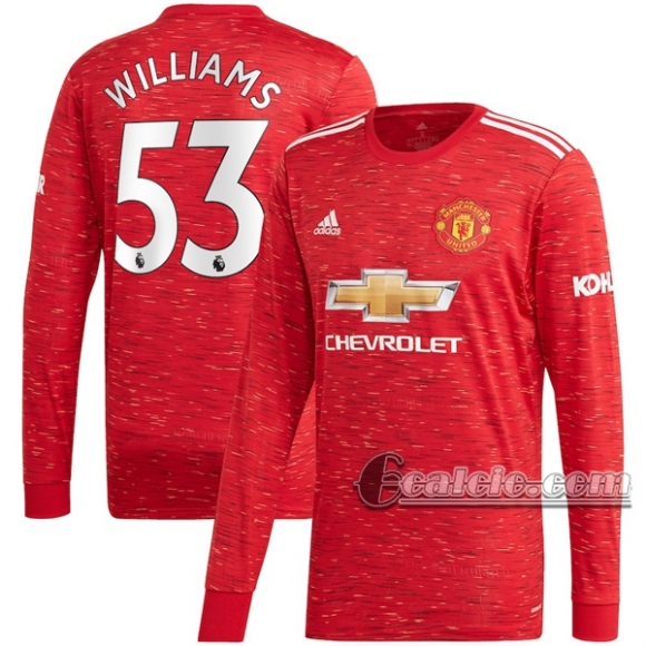 6Calcio: Prima Maglia Manchester United Brandon Williams #53 Manica Lunga Uomo 2020-2021