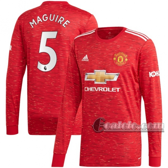 6Calcio: Prima Maglia Manchester United Harry Maguire #5 Manica Lunga Uomo 2020-2021