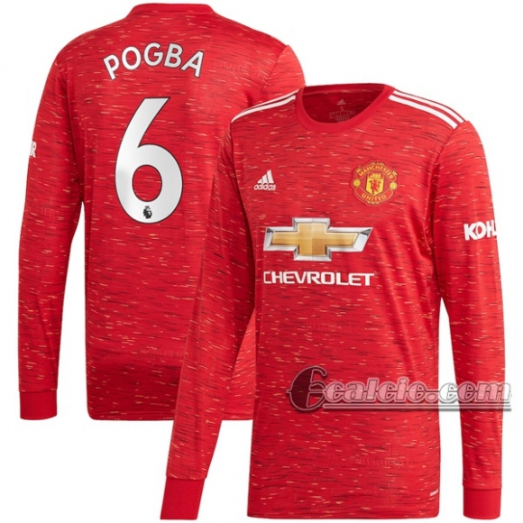 6Calcio: Prima Maglia Manchester United Paul Pogba #6 Manica Lunga Uomo 2020-2021