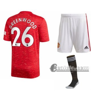 6Calcio: Prima Maglia Calcio Manchester United Mason Greenwood #26 Bambino 2020-2021