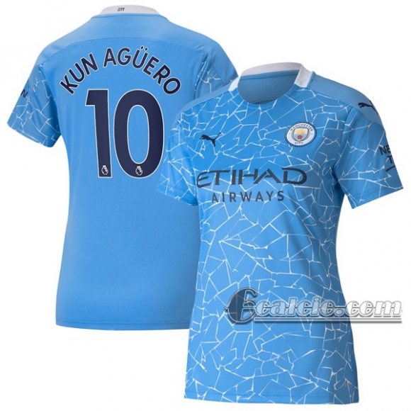 6Calcio: Prima Maglia Calcio Manchester City Sergio Agüero #10 Donna 2020-2021