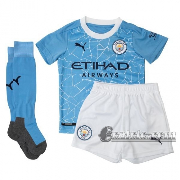 6Calcio: Prima Maglia Calcio Manchester City Bambino 2020-2021