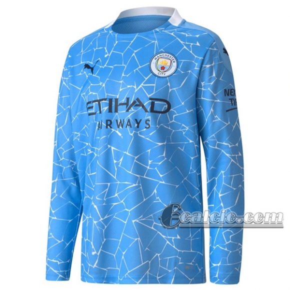 6Calcio: Prima Maglia Calcio Manchester City Manica Lunga Bambino 2020-2021