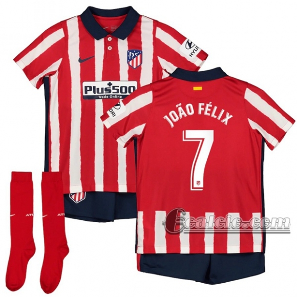 6Calcio: Prima Maglia Calcio Atletico Madrid João Félix #7 Bambino 2020-2021