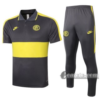 6Calcio: Maglietta Polo Shirts Inter Milan Manica Corta + Pantaloni Gialla 2020 2021