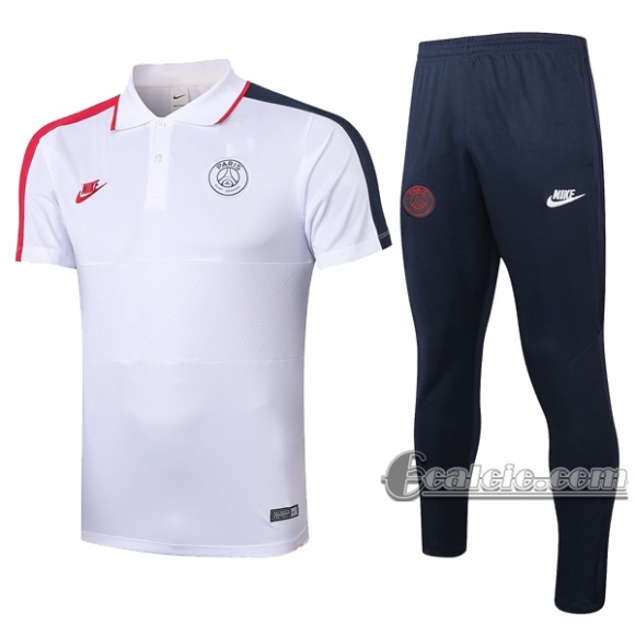 6Calcio: Maglietta Polo Shirts Psg Paris Saint Germain Manica Corta + Pantaloni Bianca 2020 2021