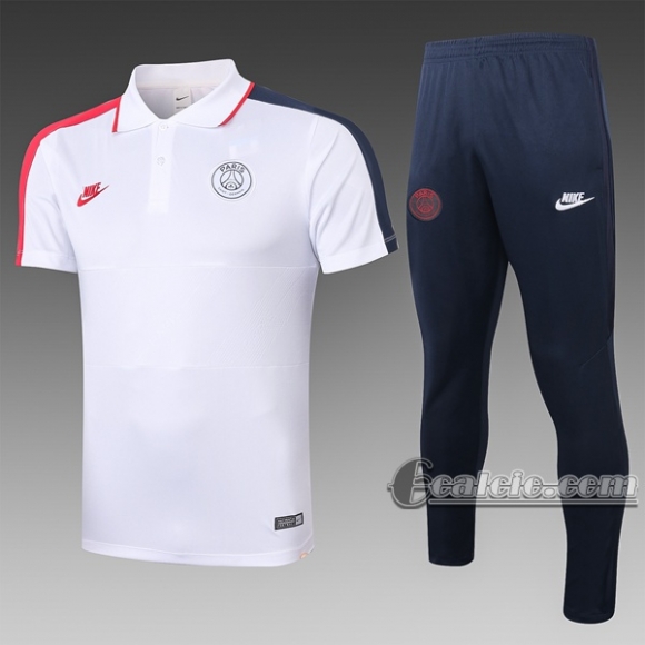 6Calcio: Maglietta Polo Shirts Psg Paris Saint Germain Manica Corta + Pantaloni Bianca C403# 2020 2021