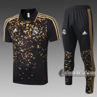 6Calcio: Maglietta Polo Shirts Real Madrid Manica Corta + Pantaloni Nera C412# 2020 2021