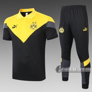 6Calcio: Maglietta Polo Shirts Borussia Dortmund Manica Corta + Pantaloni Nera - Gialla C435# 2020 2021