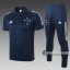 6Calcio: Maglietta Polo Shirts Cruze Manica Corta + Pantaloni Azzurra Marino C445# 2020 2021