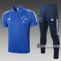 6Calcio: Maglietta Polo Shirts Cruze Manica Corta + Pantaloni Azzurra C447# 2020 2021